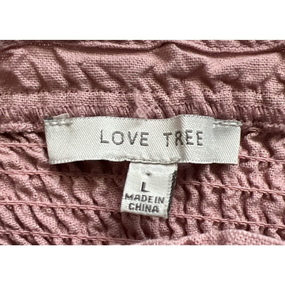 Love Tree Jumpsuit Womens Large Pink Linen Blend Smocked Bodice Boho Cottagecore - Picture 3 of 12